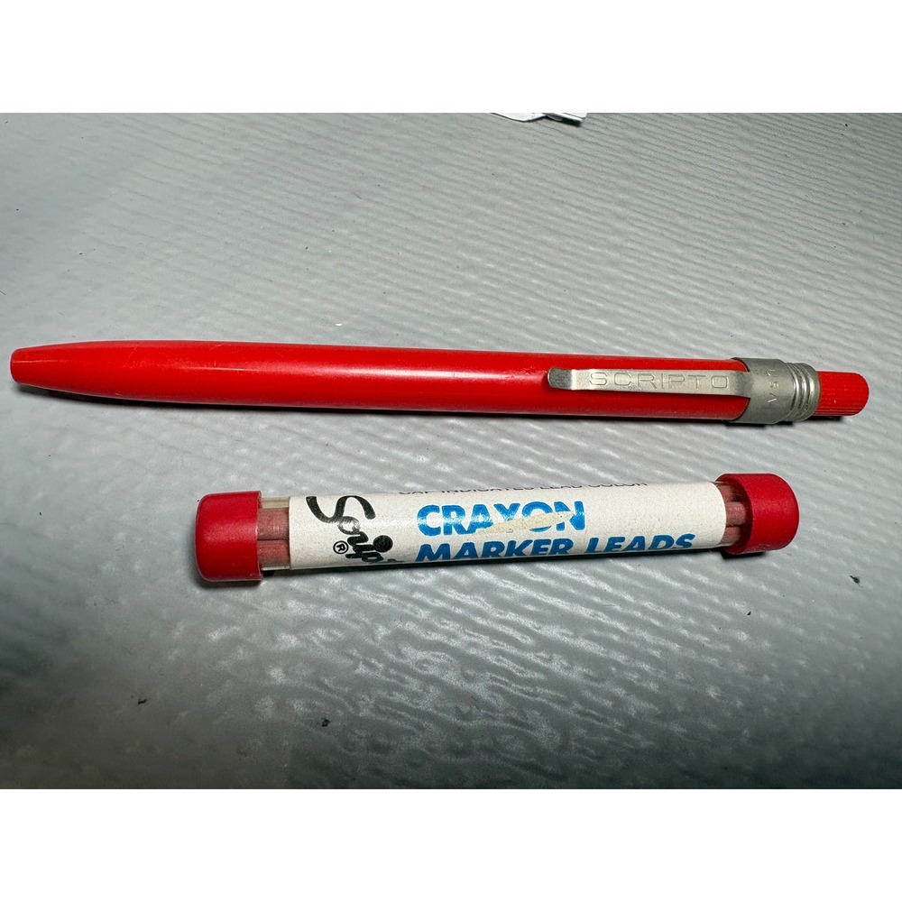 Vintage Scripto Red Mechanical Crayon Marker Pencil with G920 Lead Refills USA‎